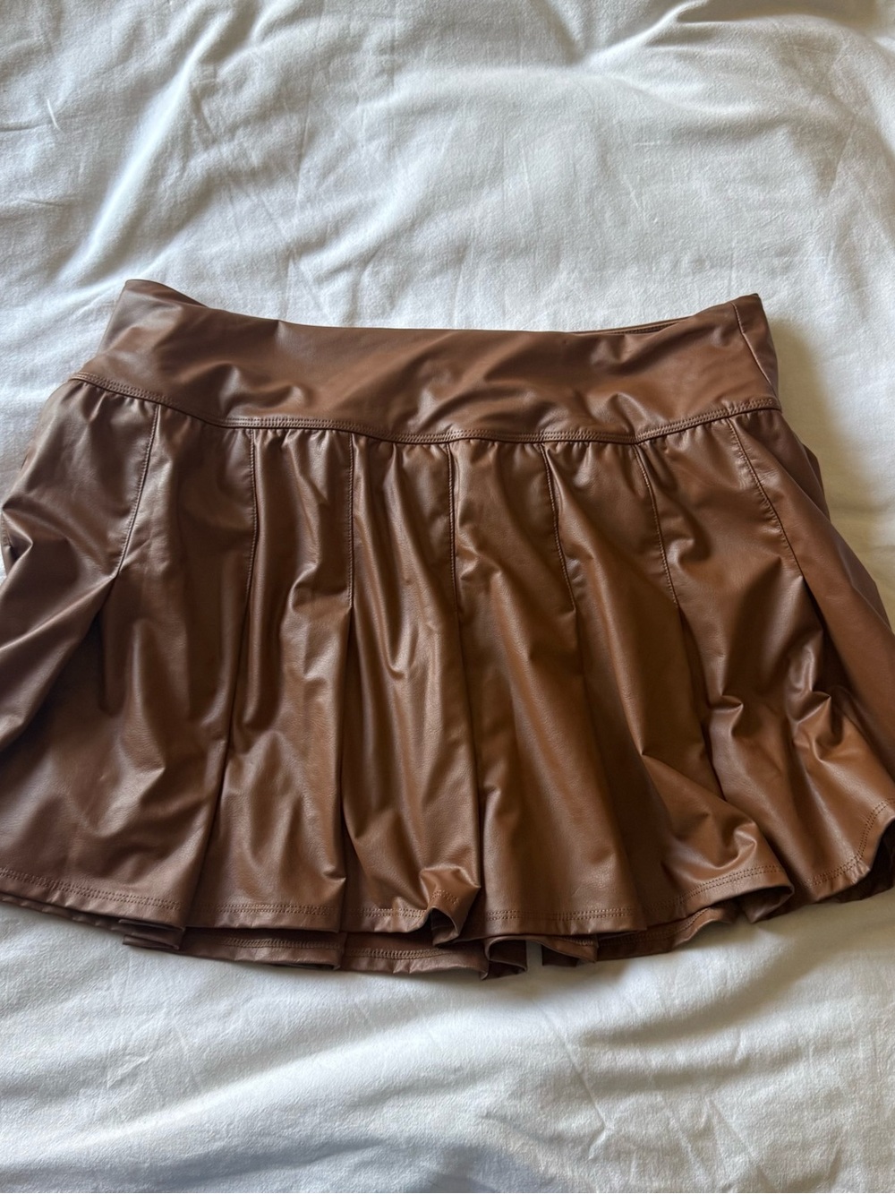 aerie Pleather Skort in Camel Brown